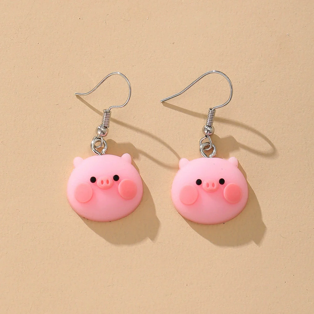 Wholesale Plastic Resin Animal Style Cute Pink Pig Earrings For Girls - Image 2