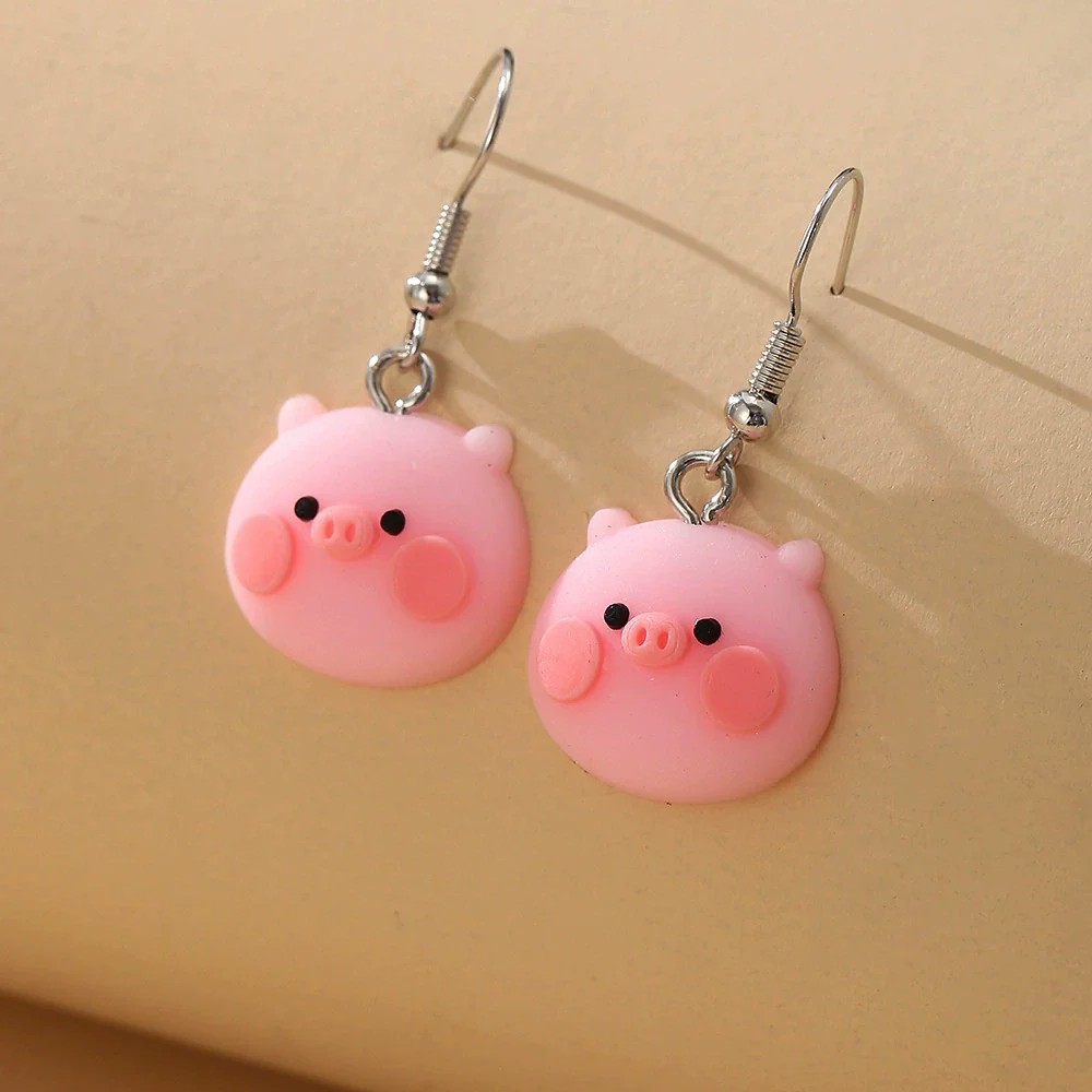 Wholesale Plastic Resin Animal Style Cute Pink Pig Earrings For Girls - Image 4