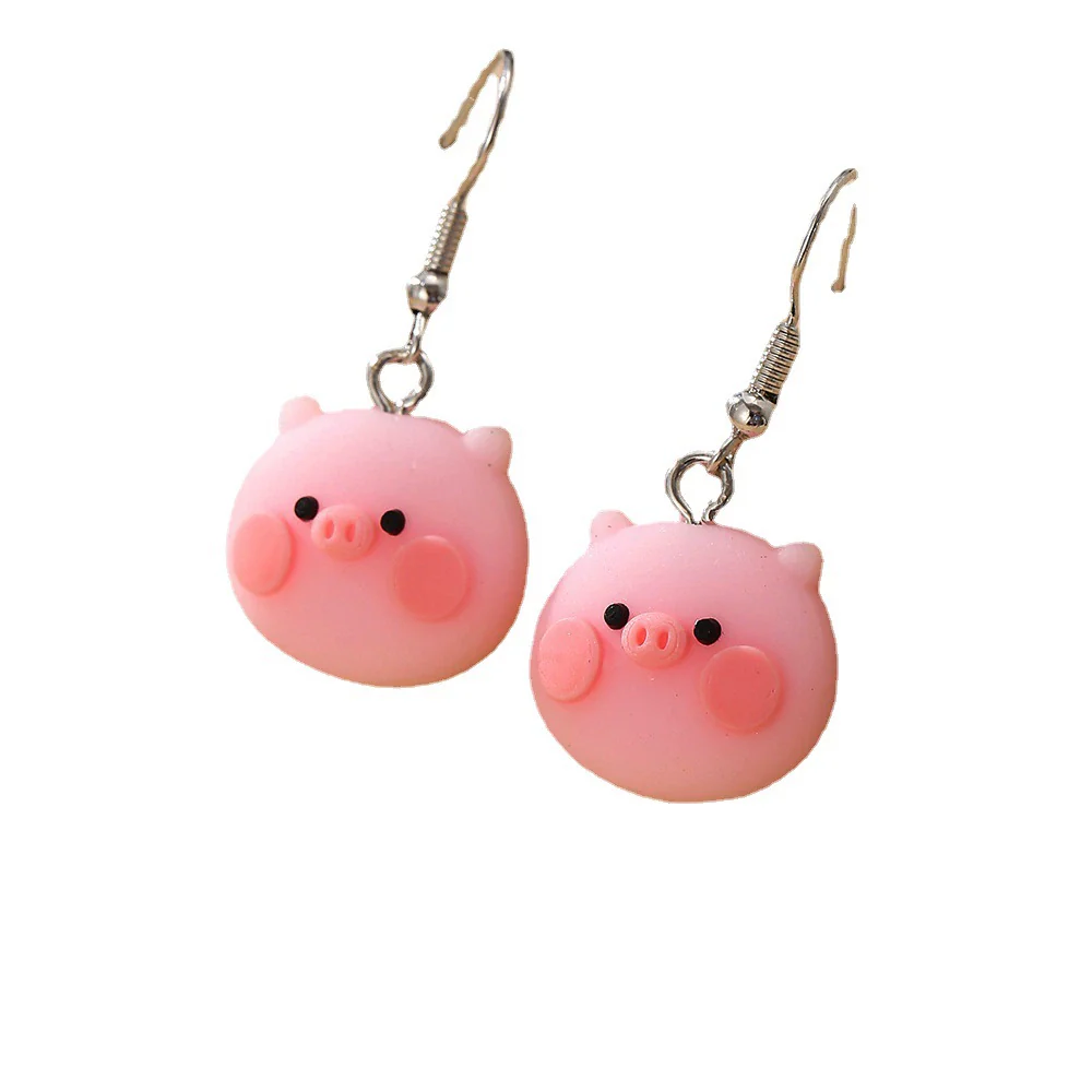 Wholesale Plastic Resin Animal Style Cute Pink Pig Earrings For Girls - Image 5