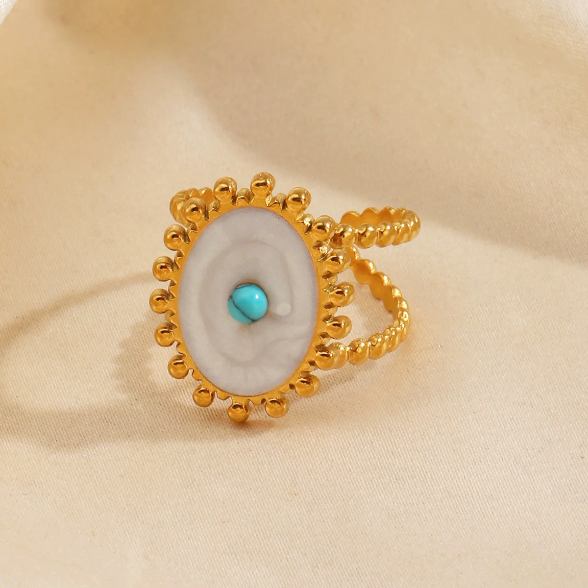 Wholesale Popular Electroplated Geometric Oval Turquoise Stainless Steel And Resin Ring For Women - Image 2