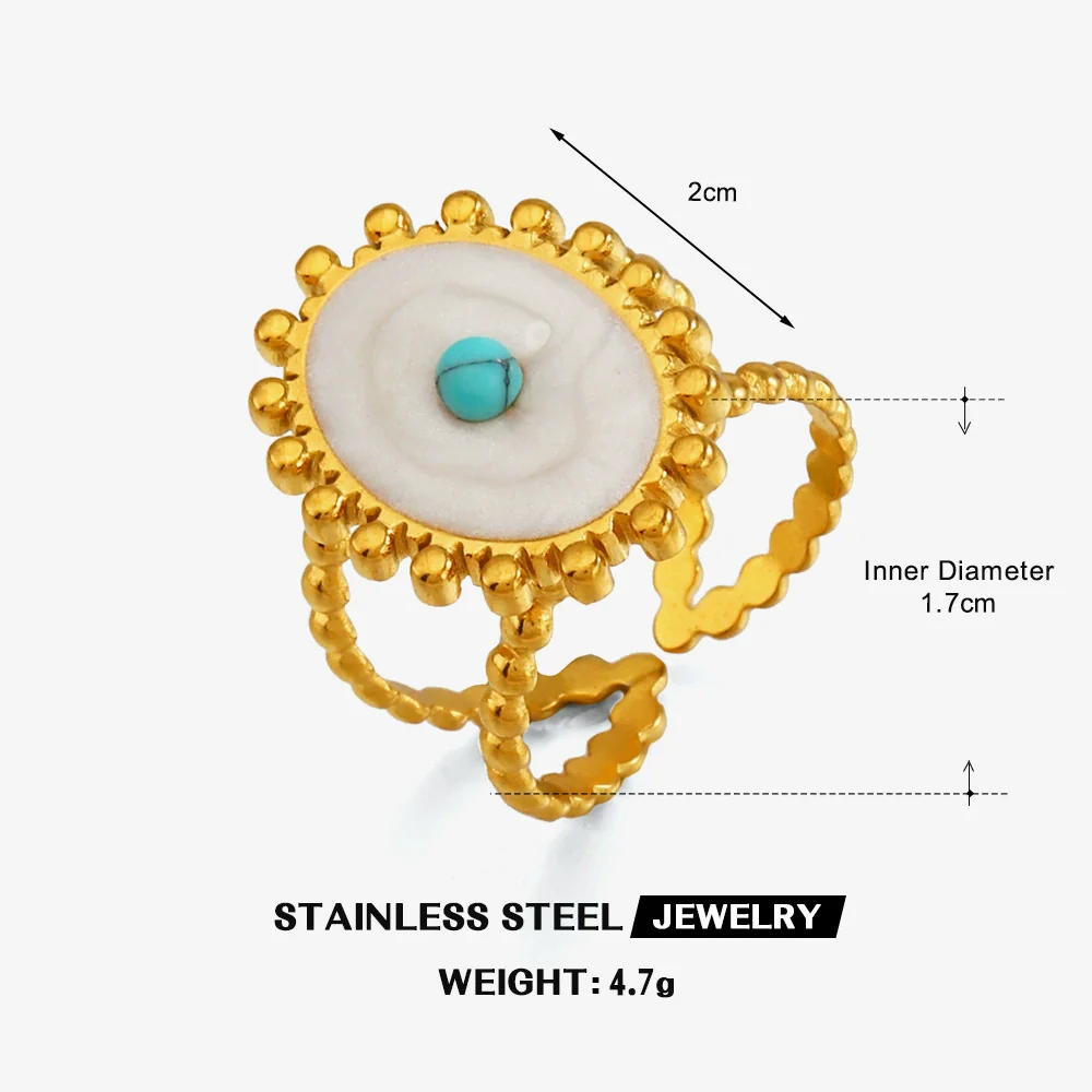 Wholesale Popular Electroplated Geometric Oval Turquoise Stainless Steel And Resin Ring For Women - Image 6