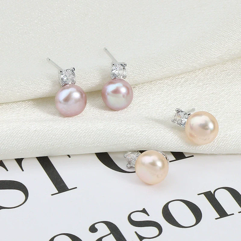 Wholesale Princess Freshwater Pearl Earrings 925 Silver Needle Copper Inlay Multicolor Natural Oblate Shape - Image 3