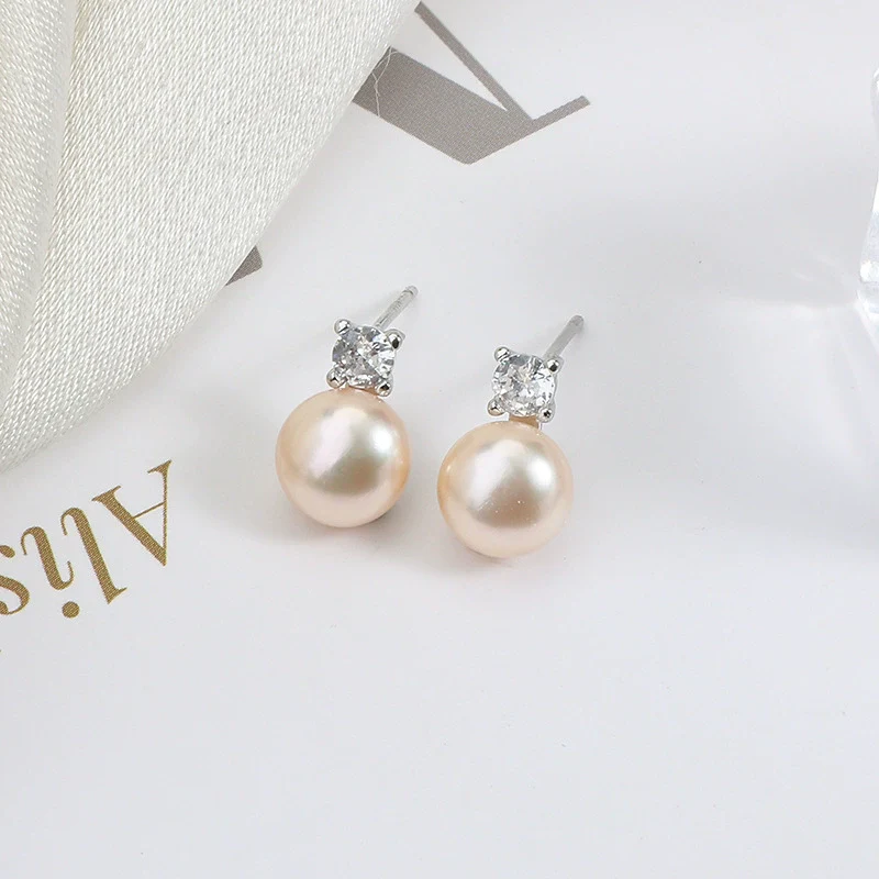 Wholesale Princess Freshwater Pearl Earrings 925 Silver Needle Copper Inlay Multicolor Natural Oblate Shape - Image 6