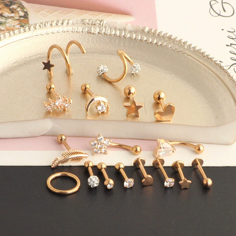 Wholesale Puncture Jewelry Stainless Steel Leaves Style Earrings Ear Clip Ear Nail Cartilage Set - Image 3