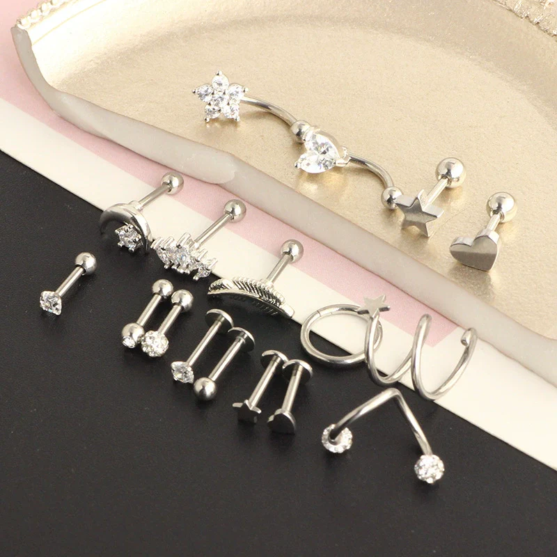 Wholesale Puncture Jewelry Stainless Steel Leaves Style Earrings Ear Clip Ear Nail Cartilage Set - Image 4