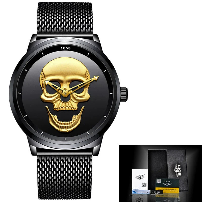 Wholesale Punk Style 3D Skull Quartz Watch Stainless Steel Band Alloy Case Mineral Strengthened Mirror For Men - Image 8