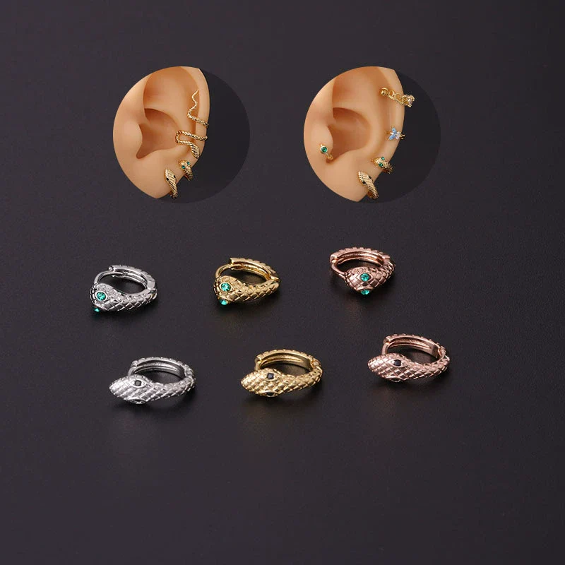 Wholesale Punk Style Metal Animal Snakeshaped Electroplated Rose Gold Women's Earrings