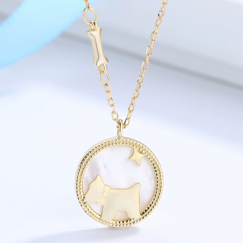 Wholesale Puppy Pendant Necklace S925 Sterling Silver Round Electroplated With Mother Shell For Women