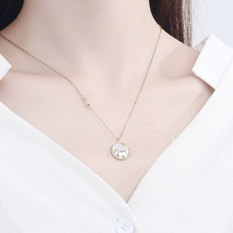 Wholesale Puppy Pendant Necklace S925 Sterling Silver Round Electroplated With Mother Shell For Women - Image 2