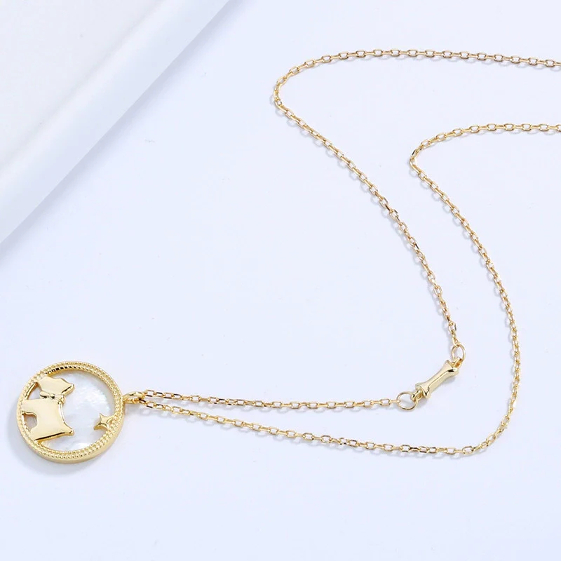 Wholesale Puppy Pendant Necklace S925 Sterling Silver Round Electroplated With Mother Shell For Women - Image 3