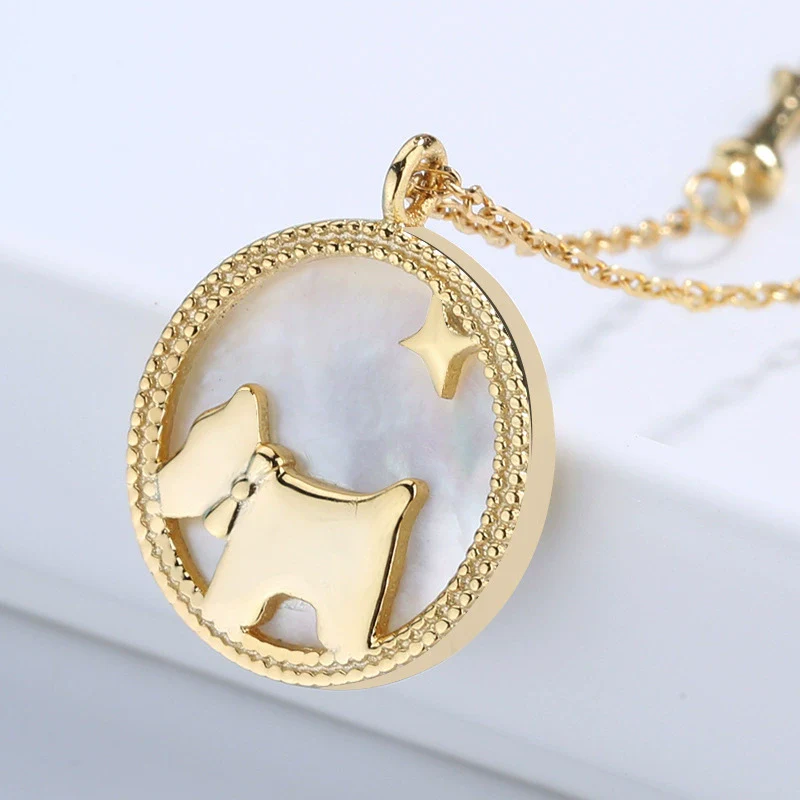 Wholesale Puppy Pendant Necklace S925 Sterling Silver Round Electroplated With Mother Shell For Women - Image 4