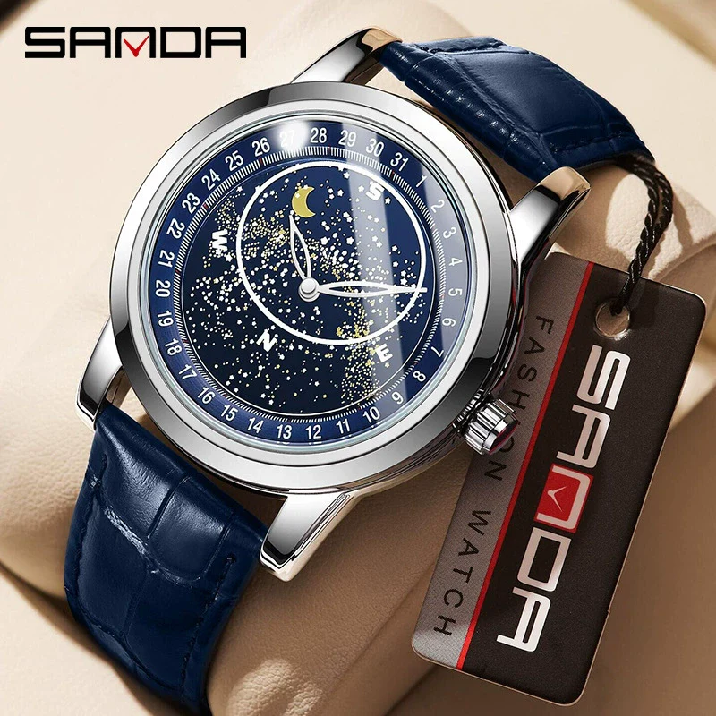 Wholesale Quartz Watch Men Fashion Trend Zinc Alloy Case Comfortable Leather Strap Round Luminous Rotating Dial - Image 2