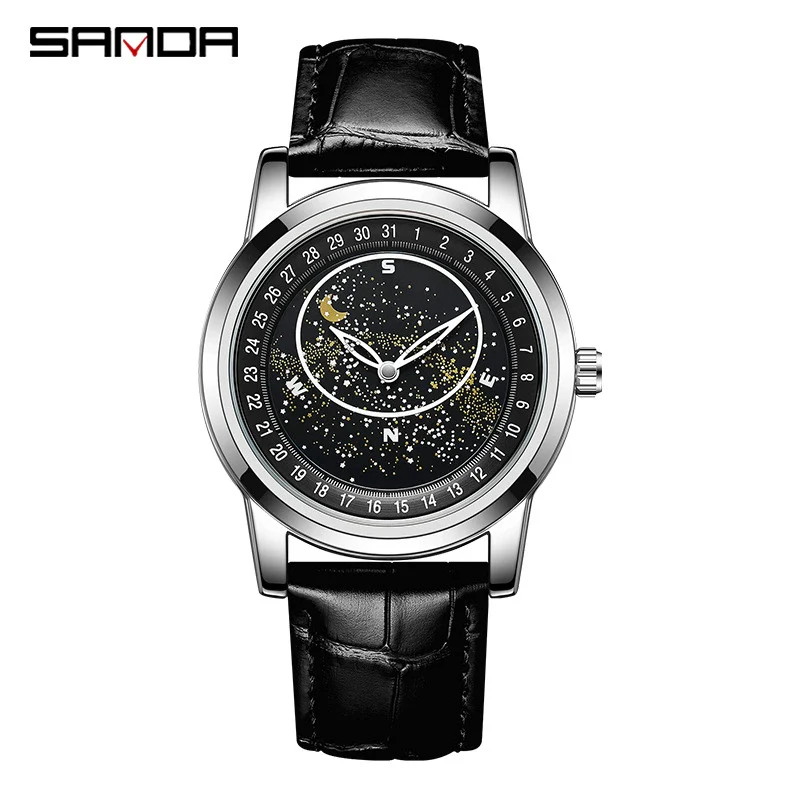 Wholesale Quartz Watch Men Fashion Trend Zinc Alloy Case Comfortable Leather Strap Round Luminous Rotating Dial - Image 4