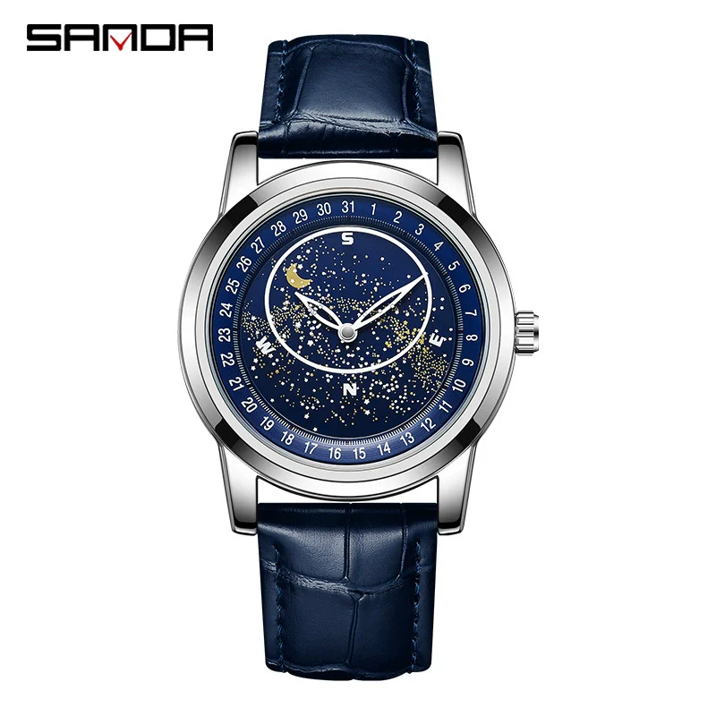 Wholesale Quartz Watch Men Fashion Trend Zinc Alloy Case Comfortable Leather Strap Round Luminous Rotating Dial - Image 5