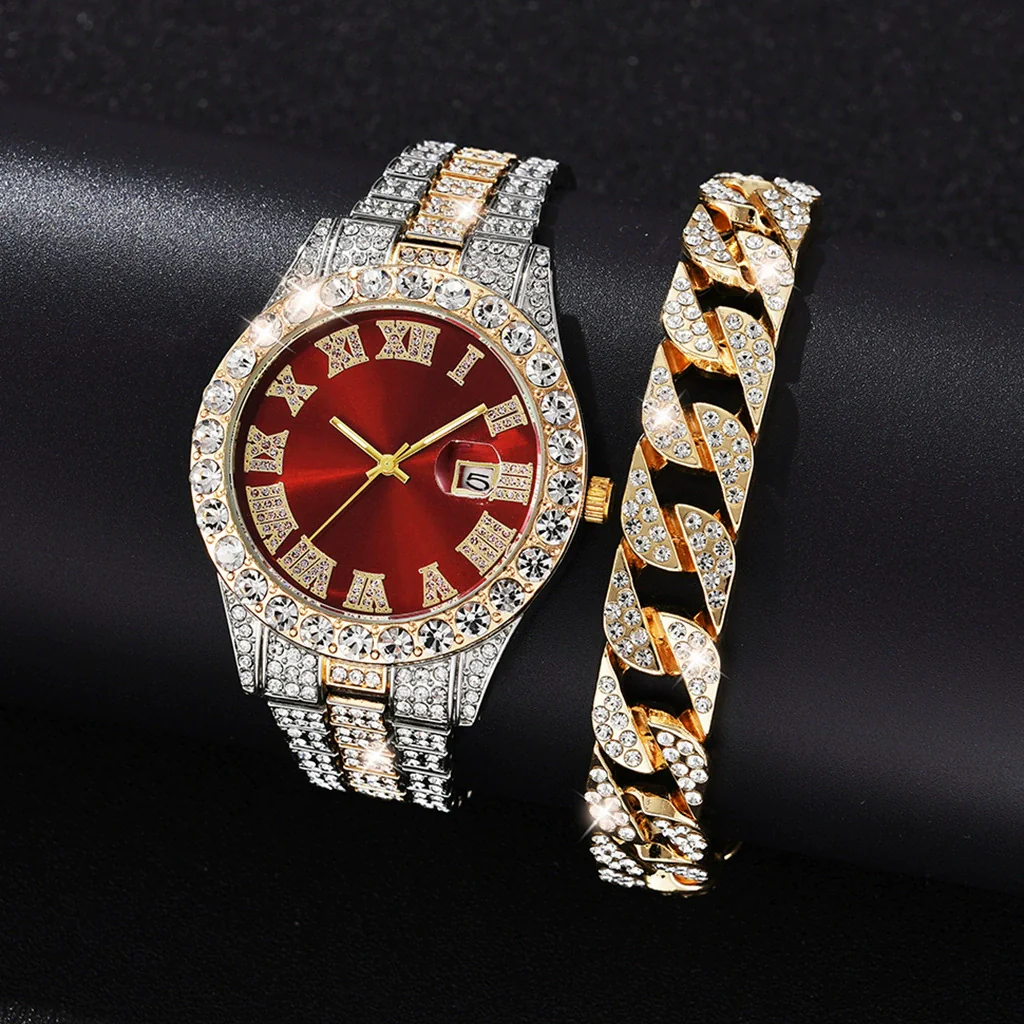 Wholesale Quartz Watch With Large Dial Round Shape Full Diamond Sparkling Stainless Steel Belt And Calendar Function - Image 22