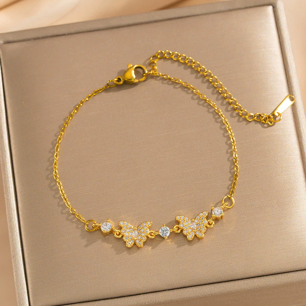 Wholesale Real Gold Electroplated Adjustable Bow Bracelet Inlaid With Zirconium For Women Light Luxury Style - Image 2