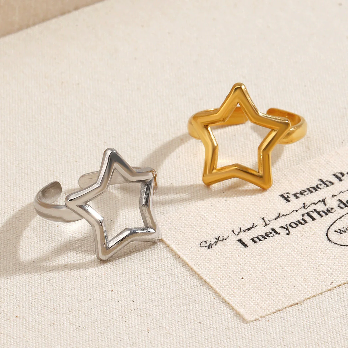 Wholesale Real Gold Electroplated Geometric Star Stainless Steel Ring For Women - Image 3