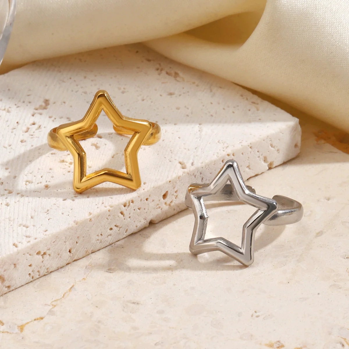 Wholesale Real Gold Electroplated Geometric Star Stainless Steel Ring For Women - Image 4