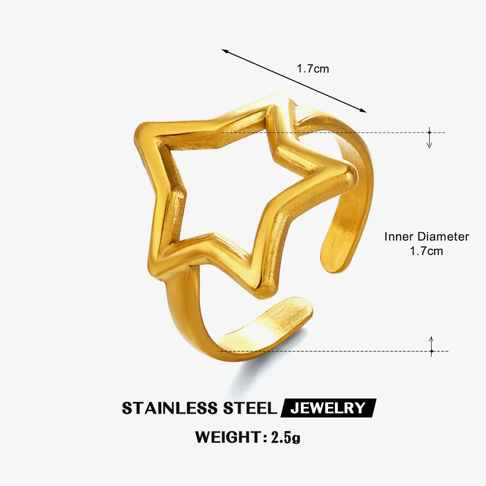 Wholesale Real Gold Electroplated Geometric Star Stainless Steel Ring For Women - Image 6
