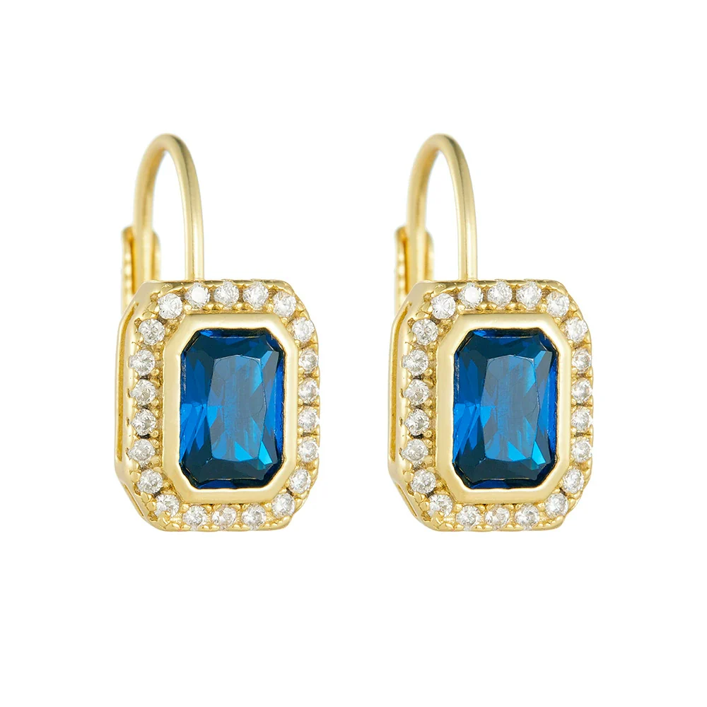 Wholesale Real Gold Plated S925 Sterling Silver Geometric Square Zircon Earrings For Women French Retro Style - Image 4
