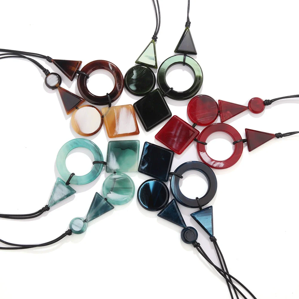 Wholesale Resin Acrylic Pendant Necklace With Leather Rope Chain Geometric Style For Women