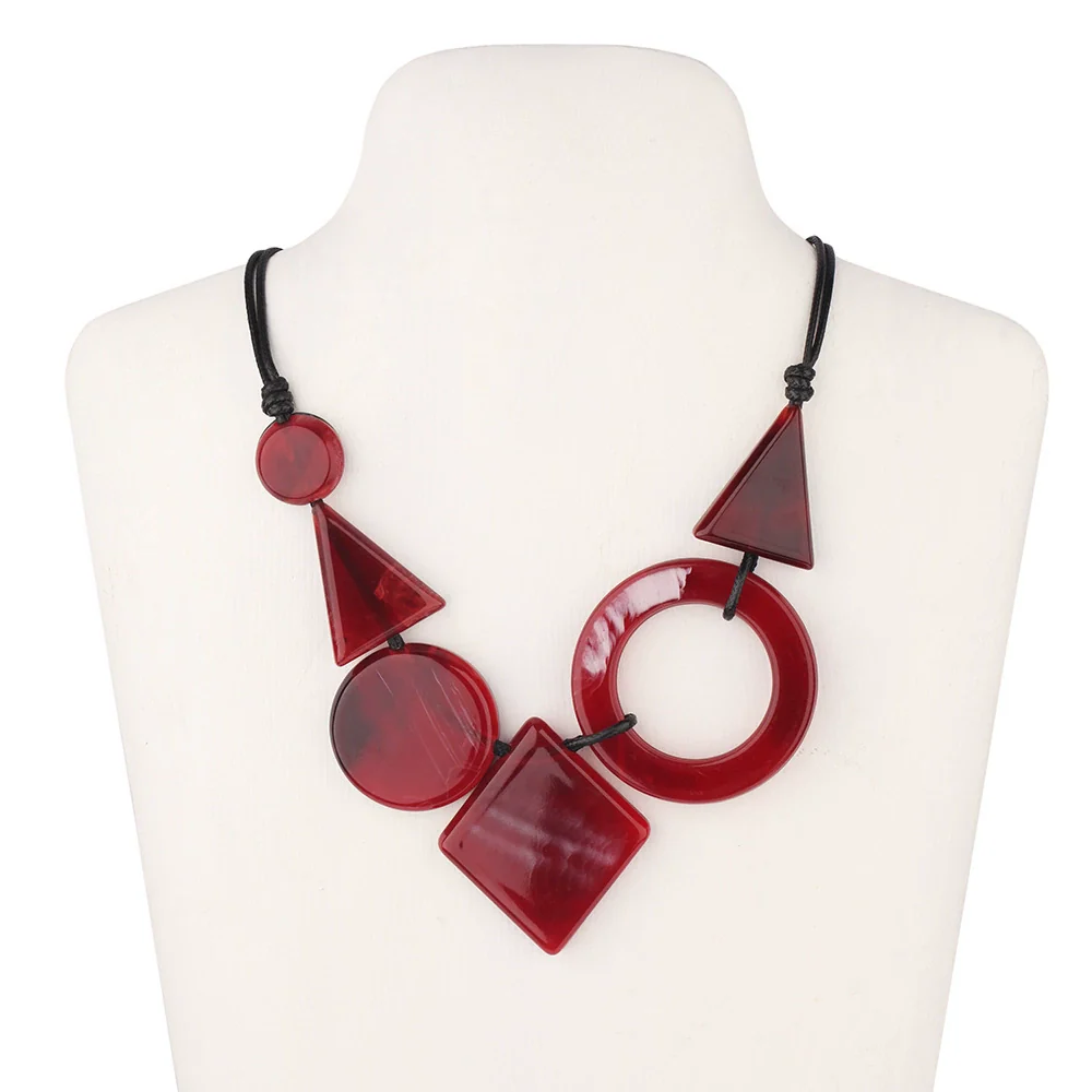 Wholesale Resin Acrylic Pendant Necklace With Leather Rope Chain Geometric Style For Women - Image 2
