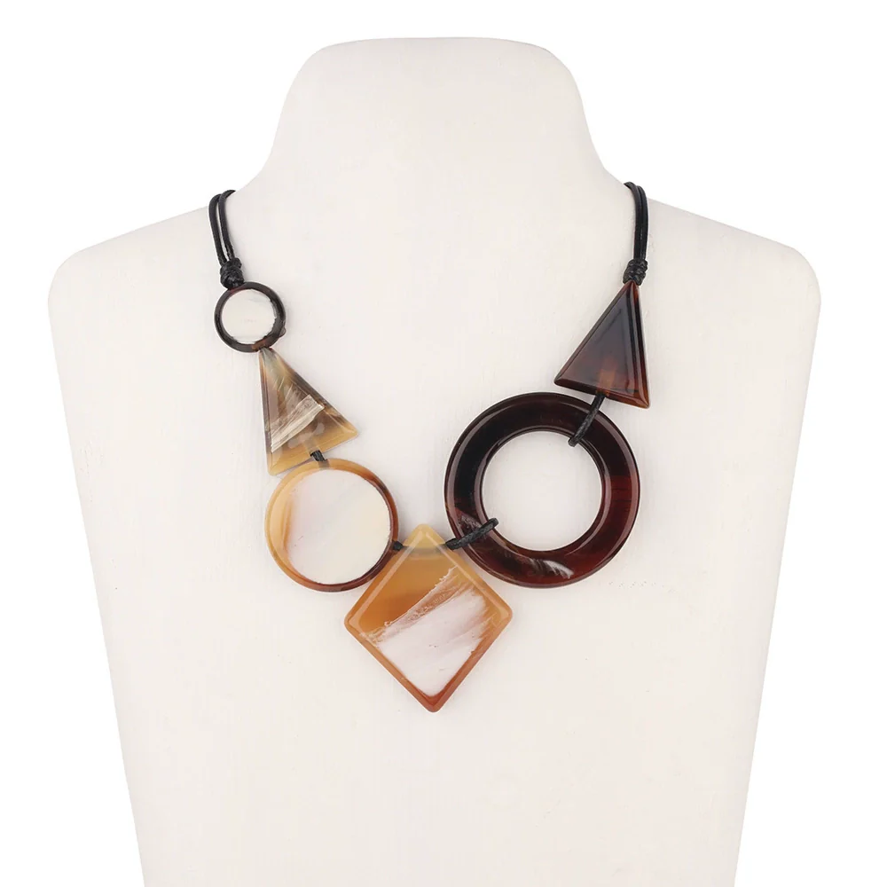 Wholesale Resin Acrylic Pendant Necklace With Leather Rope Chain Geometric Style For Women - Image 3