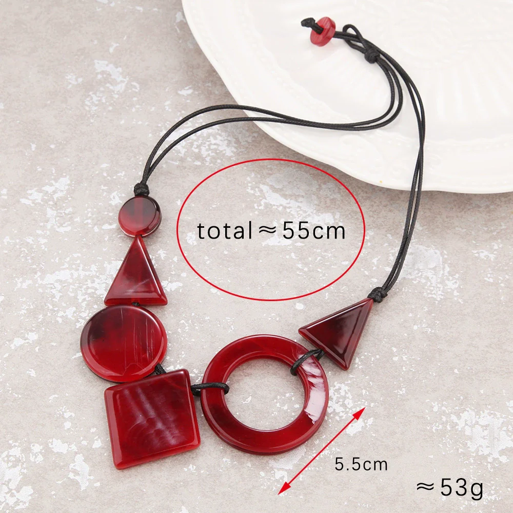 Wholesale Resin Acrylic Pendant Necklace With Leather Rope Chain Geometric Style For Women - Image 5