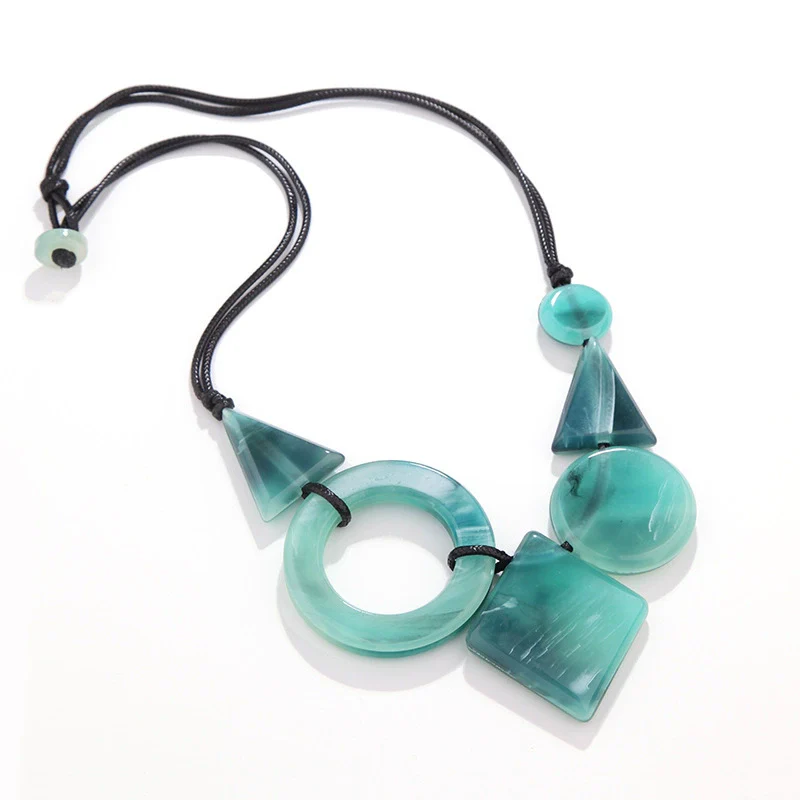 Wholesale Resin Acrylic Pendant Necklace With Leather Rope Chain Geometric Style For Women - Image 6