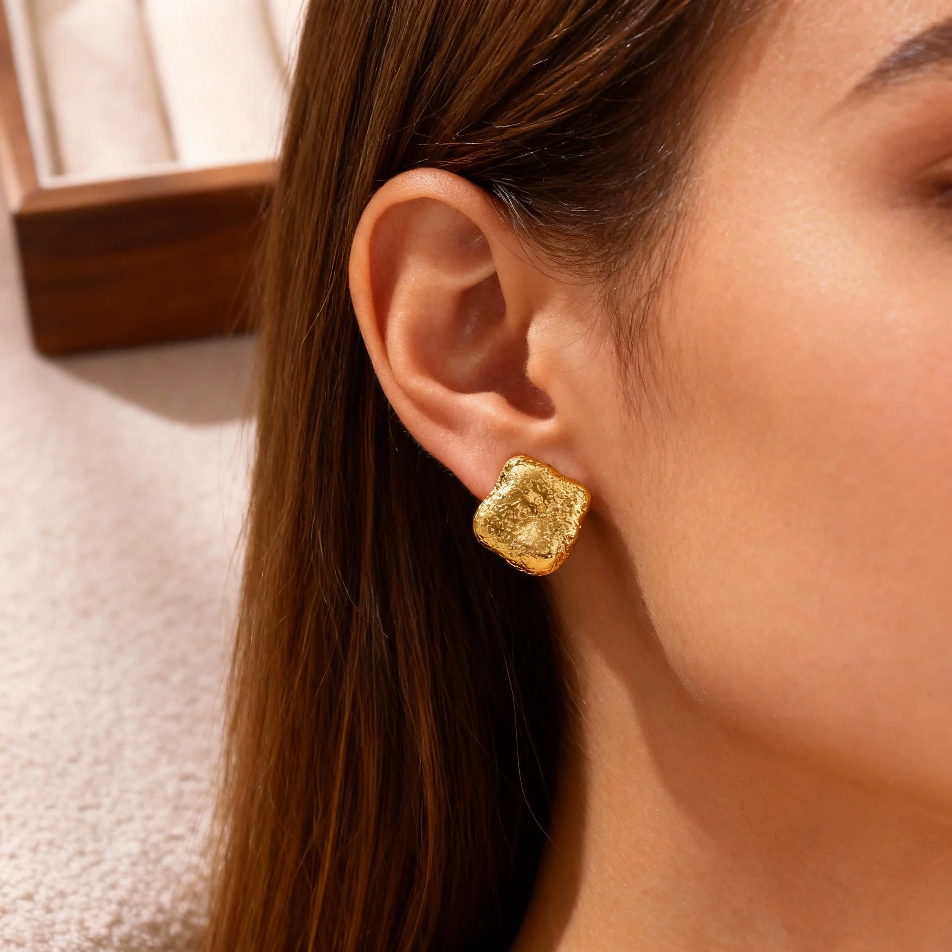 Wholesale Retro Asymmetrical Geometric Stainless Steel 18K Goldplated Unisex Earrings