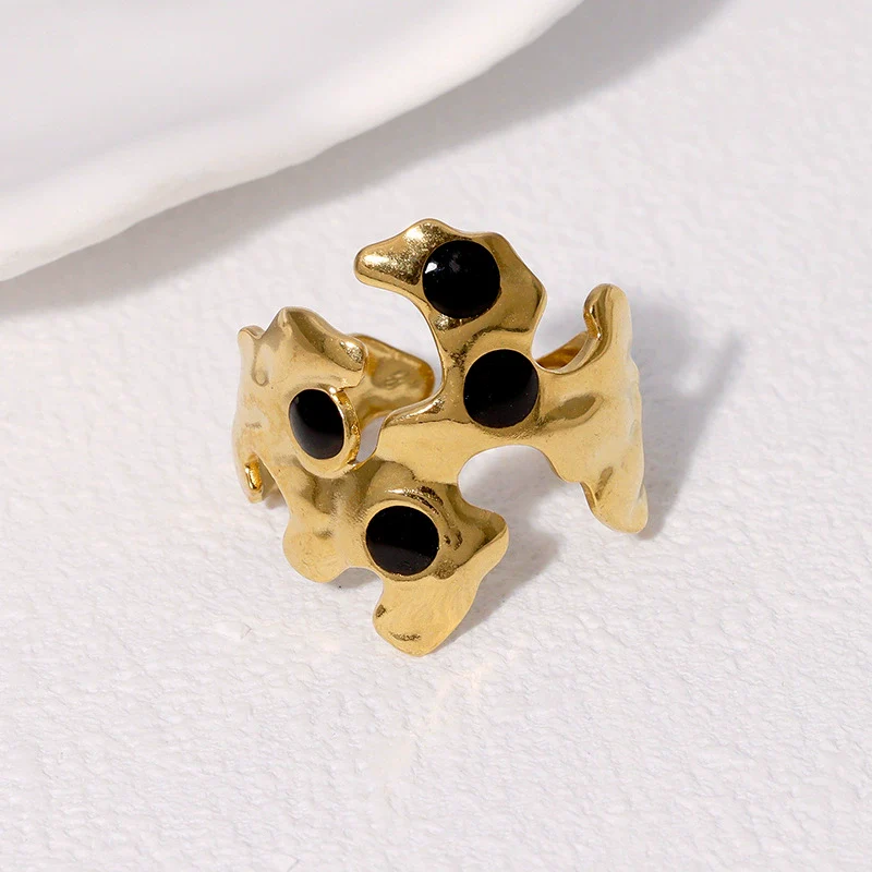 Wholesale Retro Asymmetrical Opening 18K Goldplated Stainless Steel Ring For Women - Image 2