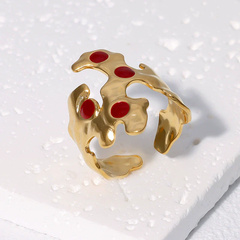 Wholesale Retro Asymmetrical Opening 18K Goldplated Stainless Steel Ring For Women - Image 3