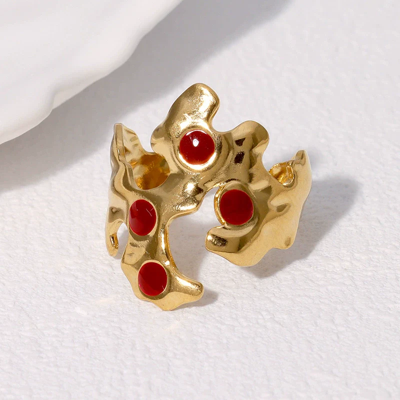 Wholesale Retro Asymmetrical Opening 18K Goldplated Stainless Steel Ring For Women - Image 4