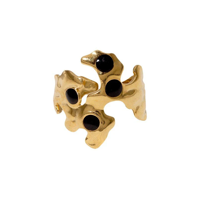 Wholesale Retro Asymmetrical Opening 18K Goldplated Stainless Steel Ring For Women - Image 5