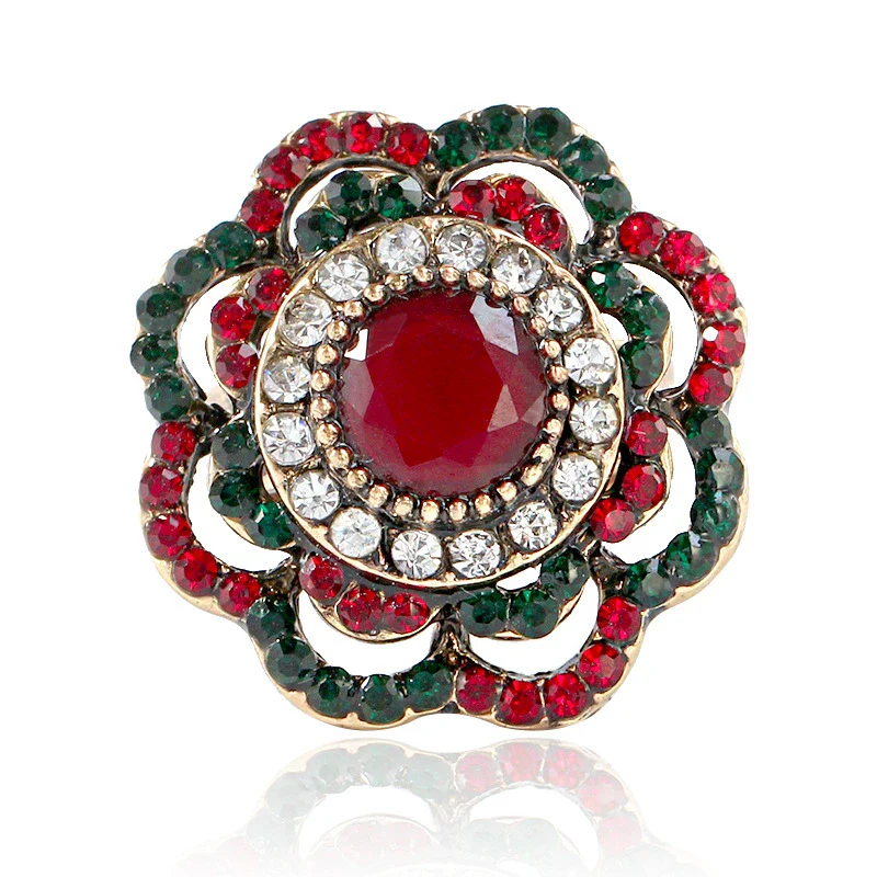 Wholesale Retro Bohemian Hollow Flower Opening Ring For Women Rhinestone Wave Style Jewelry - Image 2