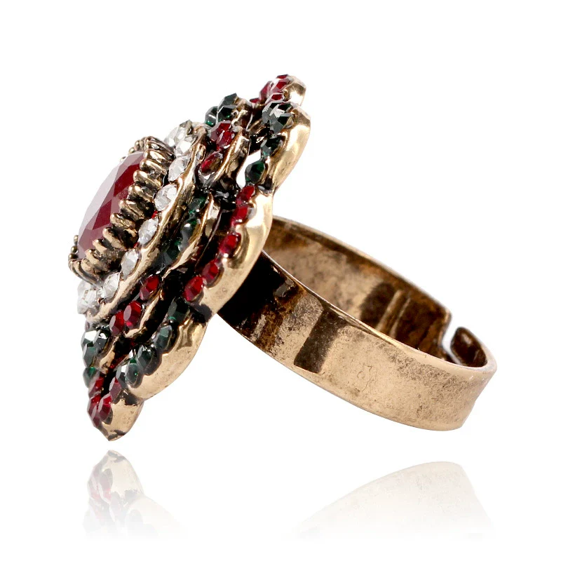 Wholesale Retro Bohemian Hollow Flower Opening Ring For Women Rhinestone Wave Style Jewelry - Image 3