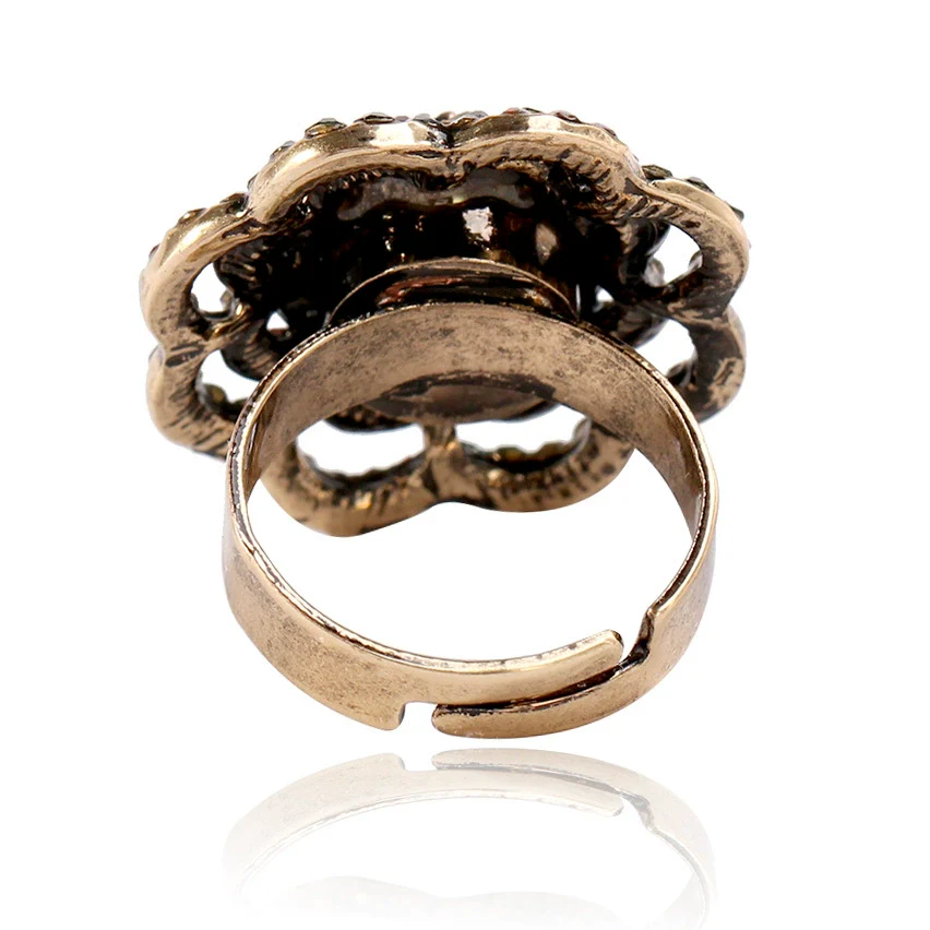 Wholesale Retro Bohemian Hollow Flower Opening Ring For Women Rhinestone Wave Style Jewelry - Image 4