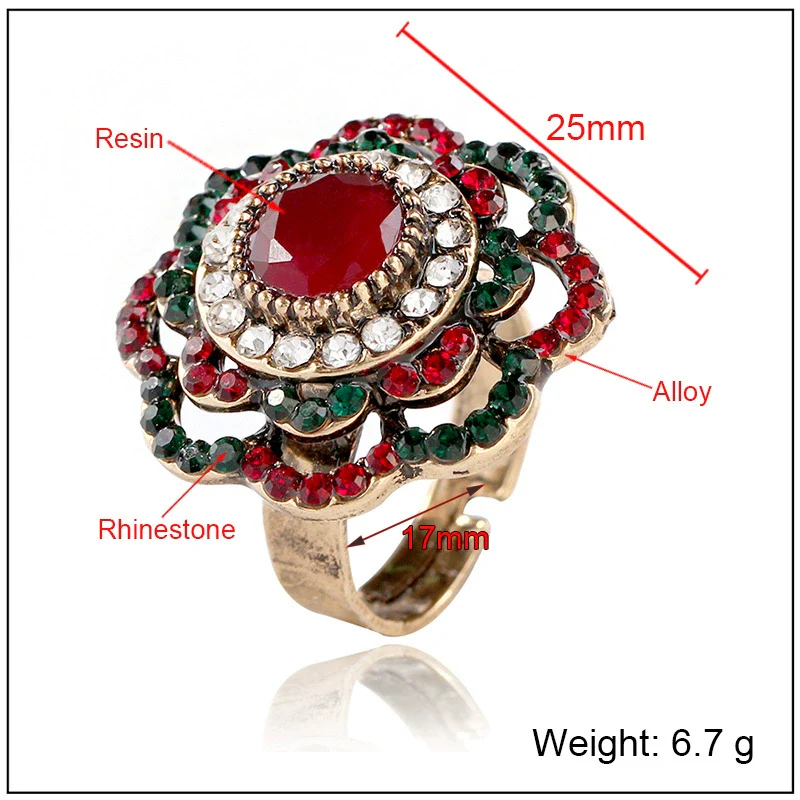 Wholesale Retro Bohemian Hollow Flower Opening Ring For Women Rhinestone Wave Style Jewelry - Image 5