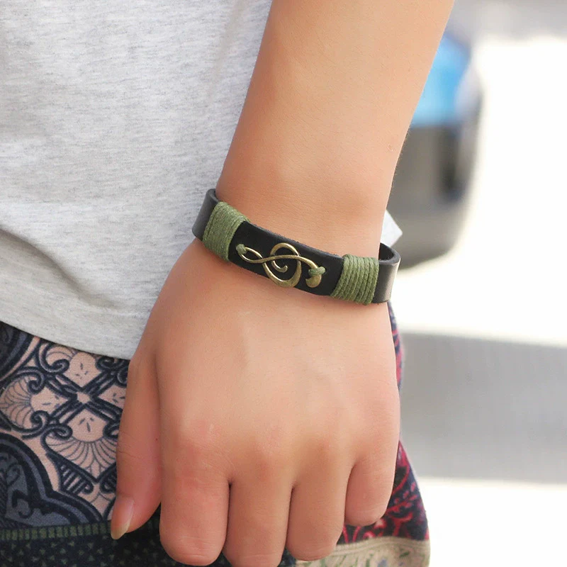 Wholesale Retro Braided Bracelet Alloy Real Cowhide Drop Shape Electroplating - Image 3