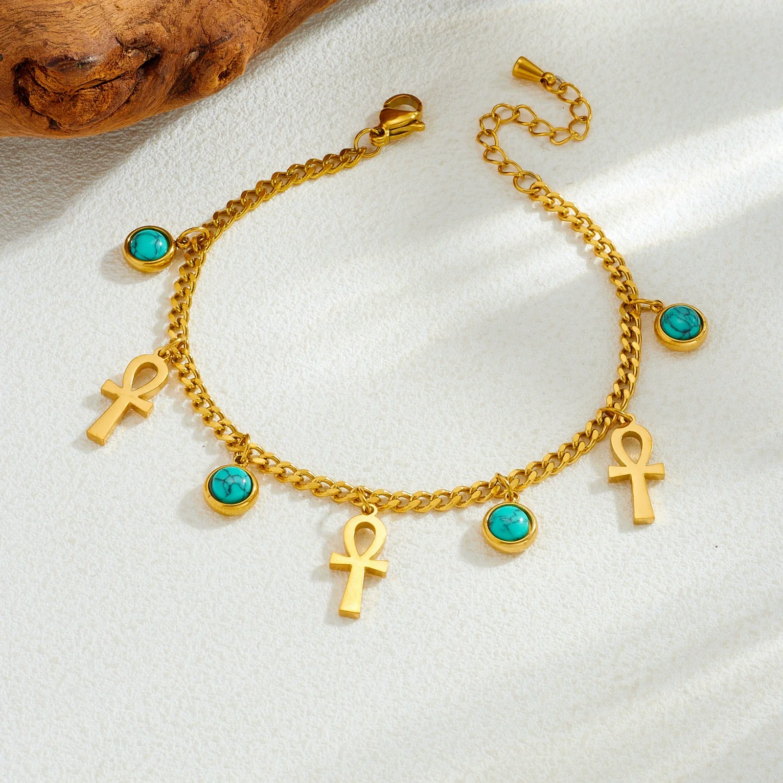 Wholesale Retro Cross Crown Roman Numerals Goldplated Stainless Steel Jewelry Set For Women - Image 3