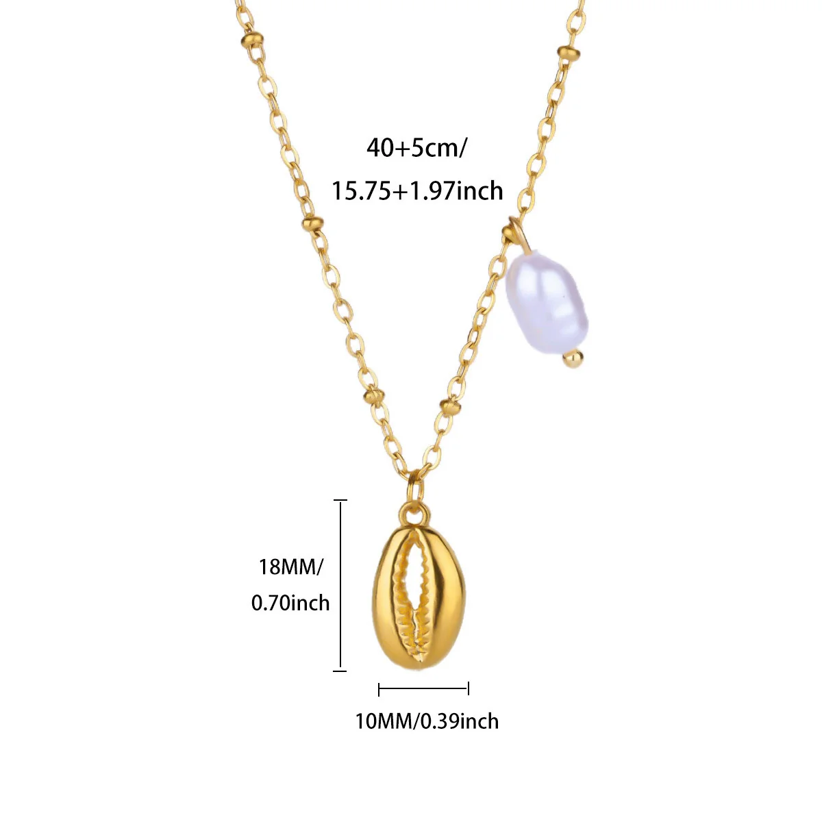 Wholesale Retro Elegant Ocean Style Pearl Shell Koi Conch Pendant Necklace For Women With Gold Plated Titanium Steel And O Word Chain Featuring Animal Zodiac Patterns - Image 15