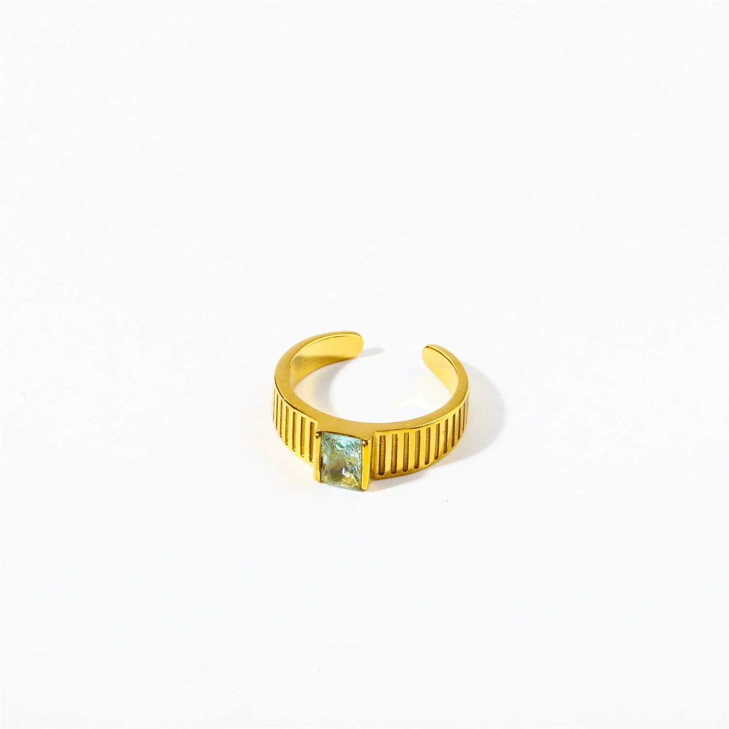 Wholesale Retro Emerald Zircon Cz Geometric Stainless Steel Electroplated Ring For Women - Image 7