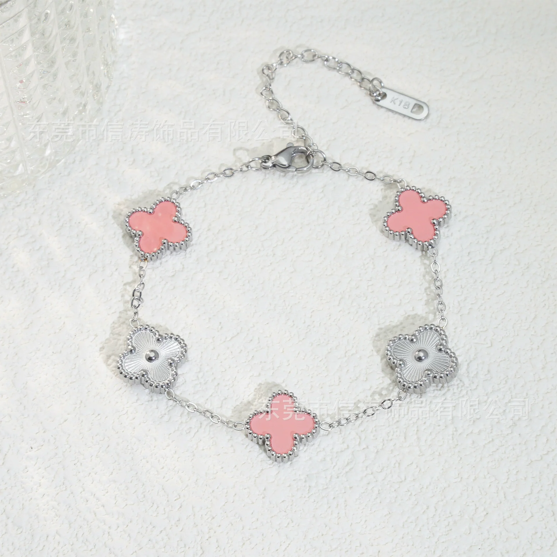Wholesale Retro Floral Stainless Steel 18K Gold Plated Lucky Clover Bracelet For Men And Women - Image 20