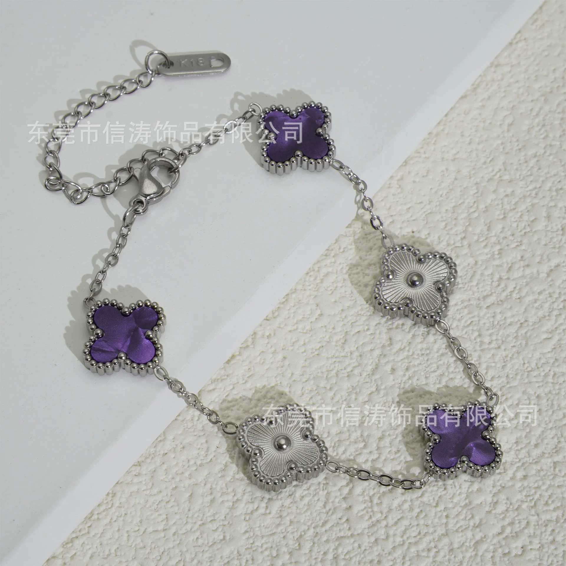 Wholesale Retro Floral Stainless Steel 18K Gold Plated Lucky Clover Bracelet For Men And Women - Image 22