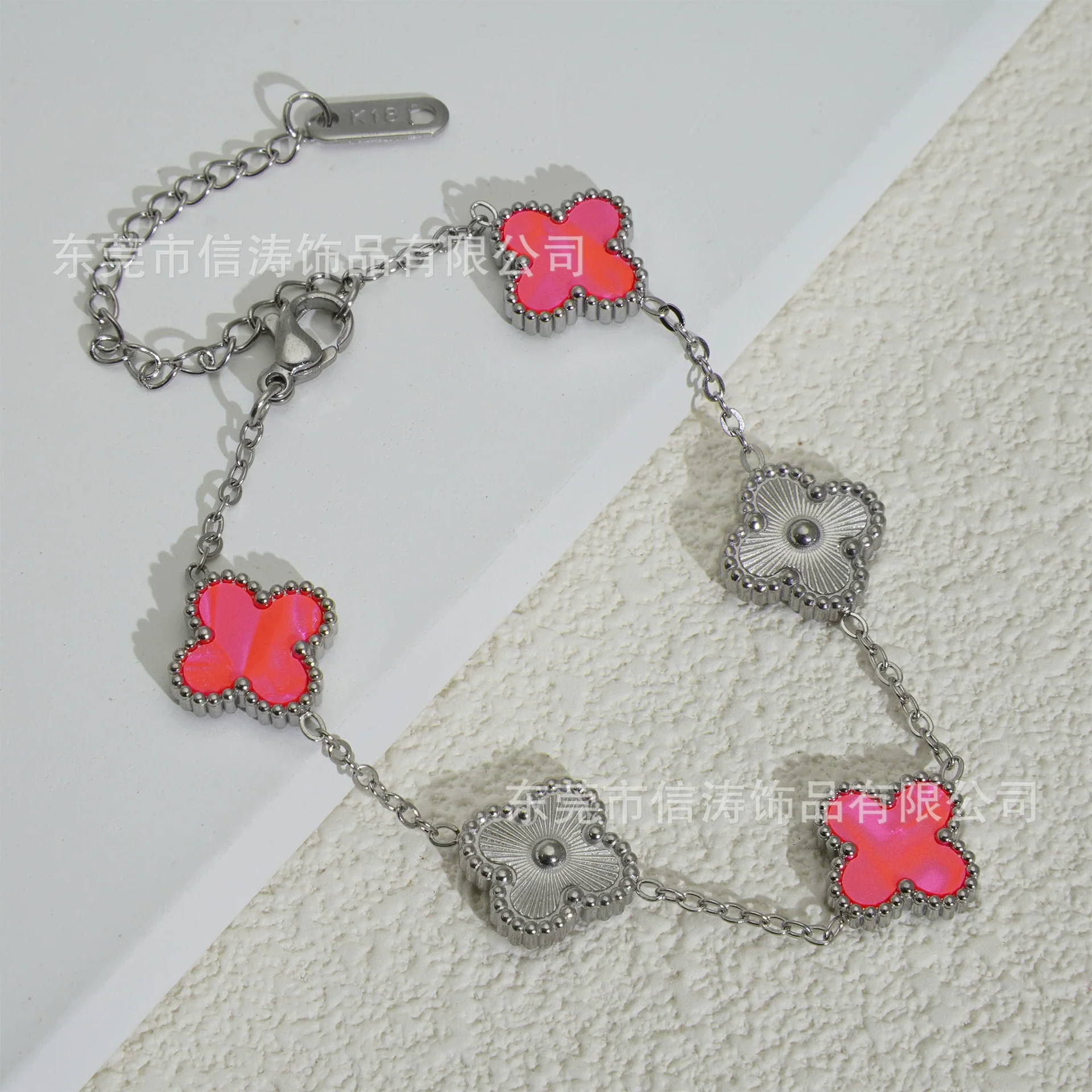 Wholesale Retro Floral Stainless Steel 18K Gold Plated Lucky Clover Bracelet For Men And Women - Image 24