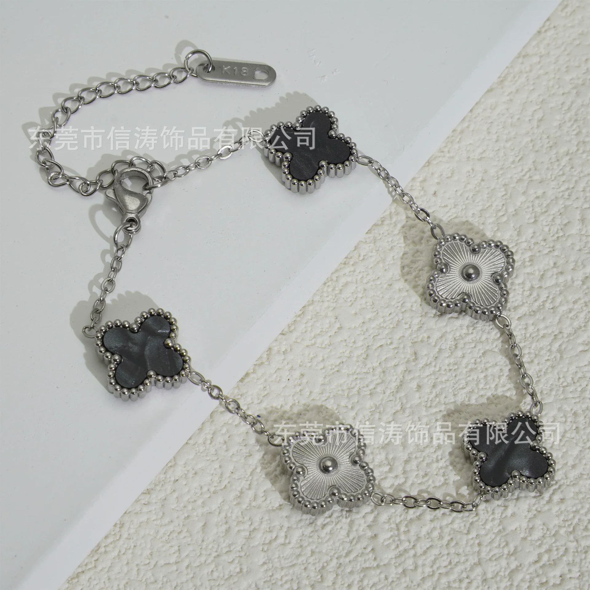 Wholesale Retro Floral Stainless Steel 18K Gold Plated Lucky Clover Bracelet For Men And Women - Image 26
