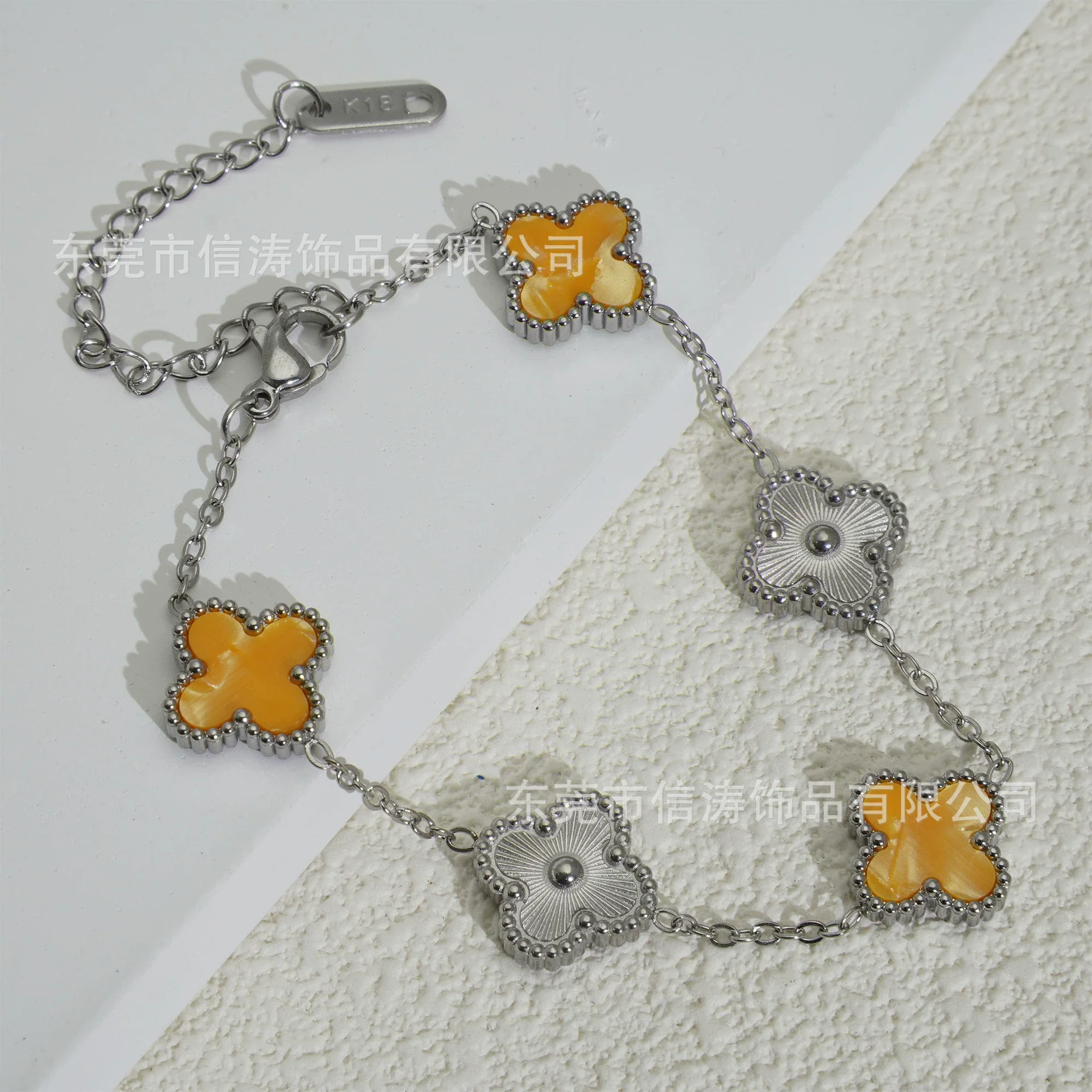 Wholesale Retro Floral Stainless Steel 18K Gold Plated Lucky Clover Bracelet For Men And Women - Image 27