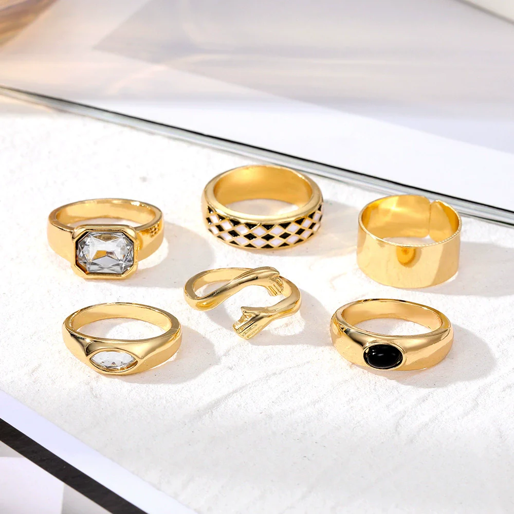 Wholesale Retro Geometric Alloy Ring Set With Precious Stones - Image 3