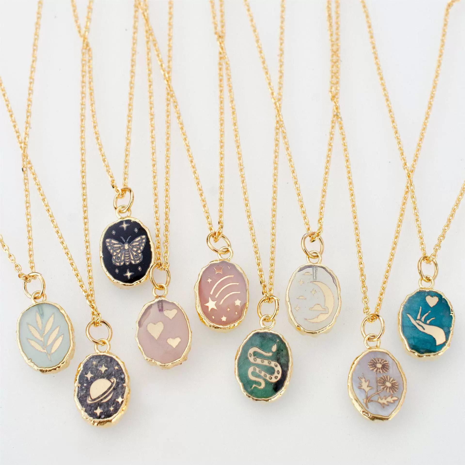 Wholesale Retro Geometric Butterfly Star Moon Love Snake Flower Planet Pendant Necklace For Women Made Of Copper With Gem Inlay And Carving Ochain