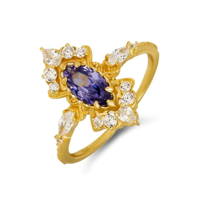 Wholesale Retro Geometric Inlaid Zircon 925 Silver Women's Ring - Image 5